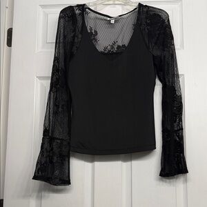 Chic Black Lace Sleeve Women's Blouse